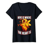 Womens Hive is Where the Heart Is Save the Bees Beekeeper V-Neck T-Shirt