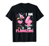 I Am 4 And Flamazing 4th Birthday Flamingo Amazing Flower T-Shirt