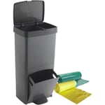 Pack Poubelle tri sélectif 70L vertical, 2 compartiments, poubelle à déchets, 76 cm, avec sacs poubelles - Noir