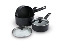 Prestige - 9x Tougher - 3 Piece Saucepan Set - Durable Cookware - Superior Dimpled Non-Stick - Induction Suitable - Dishwasher and Oven Safe - Glass lids - 10 Year Guarantee - 16/18/20 cm