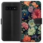 Samsung Galaxy S10 Sort Lommebokdeksel Färglada blommor