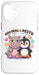 Coque pour iPhone 16 Plus Moo Deng Et Le Bébé Hippopotame Au Pesto Bébé Pingouin