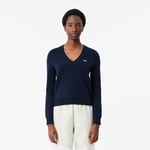 Lacoste Pull col V coton Taille 34 Bleu Nuit