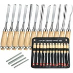 Ciseaux a Bois, 12PCS Outil de Gravure Bois Kit, Décapage Couteau Sculpture sur Bois avec Manche en Bois et Moulinet, pour Débutants, Sculpteur,