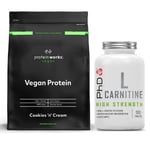 Vegan Protein Powder Cookies & Cream 500G + PHD L-Carnitine 90 Caps DATED 02/23