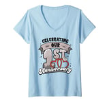 Womens 1st Wedding Anniversary Celebrating 1 Year Matching Gift V-Neck T-Shirt