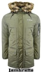 Lambretta Parka Coat Mens Fishtail Warm Lined Fleece Fur Hooded Padded Uk S-4xl