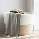 vidaXL Modern Cotton Laundry Basket - Beige and White, 60x36 cm - Durable & Vers