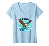 Womens Bald Eagle Shark Drone - Funny Graphic Nature Drone Lover V-Neck T-Shirt