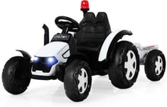 Tracteur Electrique avec Remorque Voiture Vehicule Electrique Enfants 12V 7Ah Telecommande Lumieres Musique Blanc