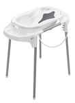 Rotho Babydesign TOP Station de Bain, Avec Baignoire pour Bébé, Support de Baignoire, Dossier de Baignoire et Tuyau de Vidange, 0-12 Mois, Sky Blue, 21042 0001 01