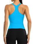 ATTRACO Crop Tops with Built in Bras Sport Vest for Women Yoga Vest Gym Tops with Built in Bras Blue L