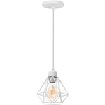 Lustre Suspension E27 16CM Cage Diamant en Métal Blanc Plafonnier Luminaire pour Couloir Escalier Chambre