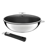 Malice - Wok 28cm inox revêtu avec couvercle et poignée noire Cuisinox