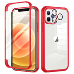 seacosmo Coque iPhone 12 Pro 6,1 Pouces, Antichoc Housse avec Verre Trempé Protection écran +[9H Dureté Caméra Arrière Protecteur] Full Body Protection Integrale Bumper Rubuste Etui -Rouge