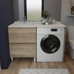 Cuisibane - Meuble pour lave-linge idea, plan vasque déportée 124 cm x 65 cm- Bois- Vasque à gauche