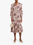 o.p.t Seko Tiered Hem Floral Midi Dress, Maroon/Multi