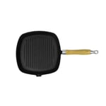 Poêle grill carrée en fonte 20 x 20 cm manche bois BBQ vidaXL