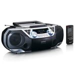 Lenco - Boombox - Bluetooth 5.0 - Lecteur CD/MP3 à Chargement par Le Haut - Lecteur de Cassettes - Radio FM - Connexion USB - 2 x 6 Watt RMS - Bass Reflex - Télécommande - Argent SCD-120SI