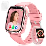 Minilandia Montre Connectée 4G pour Enfants, Vidéo HD et Appels, Montre Intelligente pour Enfants avec Chat Familial, SOS, GPS, Jeu, Mode Classe, Podomètre, Cadeaux pour Filles et Garçons (Rose)