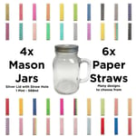 Unowall Set Of 4 Mason Jars With Lids, Holes & Paper Straws - Events And Themes