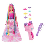 Barbie Dreamtopia Princesse Tresses Magiques Coffret avec poupée, Appareil à Tresses, Extensions de Cheveux Arc-en-Ciel et Accessoires, JCW55