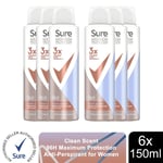 Sure Women Anti-Perspirant 96H Maximum Protection Deo 6x150ml, Select Your Scent