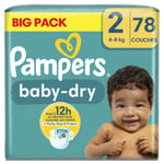 Couches Bébé Baby Dry 4 - 8 Kg Kg Taille 2 Pampers - Le Pack De 78 Couches