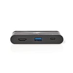 USB Multi-Port Adapter | USB 3.2 Gen 1 | USB-C Hane | HDMI Hona / USB-A Hona / USB-C Hona | Rund | Nickelplaterad | Svart | W