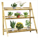 Flower Stand Plant Display Rack 3-Tier Foldable Wood Garden Patio