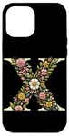 Coque pour iPhone 14 Pro Max Lettre initiale du nom de l'alphabet X dans un style d'art floral