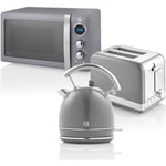 STRP2070GRNEU Retro Set Petit-Déjeuner Bouilloire 1,8L Grille-Pain 2 Tranches Micro-ondes 20L 850W Gris - Gris - Swan