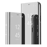 MRSTER Samsung A42 Miroir Housse Coque Etui à Rabat, Mirror Smart View Standing 360° Protecteur Etui Coque pour Samsung Galaxy A42. Flip Mirror: Silver