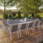 IDMARKET Salon de jardin POLY extensible table 135/270 cm et 12 chaises blanc et gris