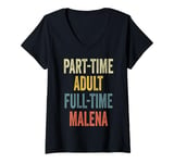 Womens MALENA Personalized Retro Girls Part-Time MALENA Name V-Neck T-Shirt