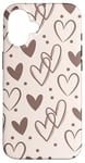 Coque pour iPhone 16 Beige and Brown Hearts Doodle Cute Valentine's Day Design