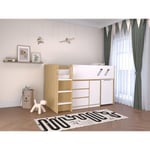 Vente-unique Lit combiné 90 x 190 cm avec bureau et rangements - Coloris : Naturel et blanc + Matelas - SAGITI