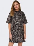 Only Leopard Print Denim Mini Dress - Black, Black, Size Xs, Women