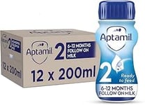 Aptamil 2 Follow On Baby Milk Ready to Use Liquid Formula, 6-12 Months, 200ml (Pack of 12)