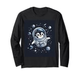 Cute Penguin in Space Floating Among Stars Apparel Long Sleeve T-Shirt