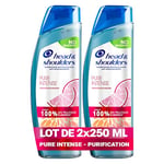 Head & Shoulders Pure Intense Purification En Douceur Shampooing Antipelliculaire 2x250 ml, Aux Agrumes, Pour Cuir Chevelu Gras, Jusqu’à 100 % des pellicules éliminées