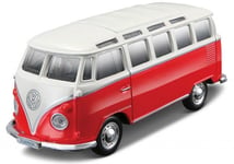 Bburago VW T1 Samba Van - Red / White - 1:64 Model