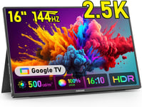 2.5K Écran Portable,144Hz|16 Pouces|Qhd|Hdr|500Nits|100% Srgb,Google Tv,Freesync,Ips Moniteur Portable Gaming,Ecran Externe Pour Ordinateur Portable/Pc/Macbook/Phones/Tablet/Ps5/4/Xbox