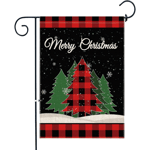 Julgransträdgård Flagga 12 X 18 Tum Dubbel Liten Vinterträdgård Flagga Röd Buffalo Plaid God Jul Banner Dekorativ Gård Flagga Säckväv Säsongsbetonad