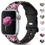 CeMiKa Floral Straps Compatible with Apple Watch Strap 38mm 40mm 41mm 42mm 44mm 45mm, Silicone Pattern Printed Band Compatible with iWatch Strap SE/Series 7 6 5 4 3 2 1, 38mm/40mm/41mm-S/M Pink