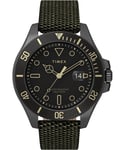 Mens New Timex Harborside Coast Black Dial Fabric Strap 100m Luminous Watch