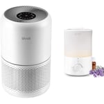 Levoit Air Purifier for Home Bedroom with HEPA & Carbon Air Filters CADR 187 m³/h, 80m² & 3L Humidifiers for Bedroom Baby Room with Night Light, Cool Mist Humidifier