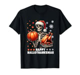 Skeleton Halloween Mery Christmas Happy Hallothanksmas T-Shirt