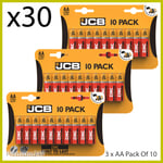 30 x AA Genuine JCB Zinc Carbon Batteries - New R6 1.5V Ideal for Remote Toys