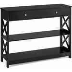 Costway - Table Console, Console Entrée avec Tiroir et 2 Étagères, Console Meuble Style Simple pour Salon, Couloir, Chambre, 100 x 30 x 80 cm (Noir)